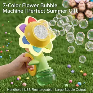 Ultimate Bubble Machine for Adults Kids, Summer Fun Gift, Seven-color Flower Handheld Design, USB Rechargeable with Night Light, High Output Large Bubbles, Portable Round, Perfect for Parties, Indoors Outdoors, Colorful Multifunction Play Experience
