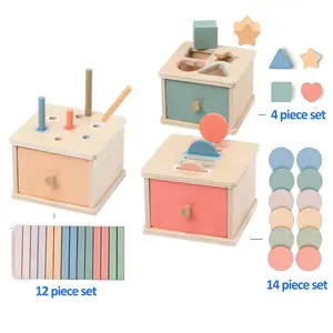 Montessori Toys Wooden Durable Object Permanence Box with Drawer Sensory Toys Shape Sorter Color Sorting Education for Baby Toddler Boy Girl Drop Busy Box