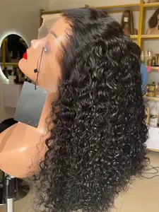 13x4 Curly Wig Human Hair Water Wave Lace Front Wigs Human Hair 230 Density Ultra-Thin Lace 0.1 Millimeter Wet And Wavy Glueless Lace Frontal Wigs Human Hair Pre Plucked 13x4 Deep Wave Wig For Women With Baby Hair