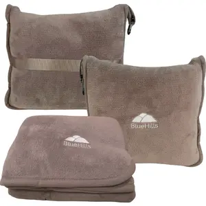 BlueHills Premium Soft Travel Blanket Pillow Airplane Flight Blanket Throw in Soft Bag - Taupe T023