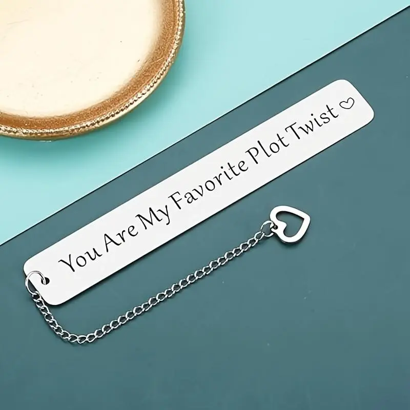 Stainless Steel Bookmark with Chain & Heart Charm, 1 Count Engraved Bookmark, Gift for Book Lovers, Anniversary