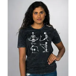 Skeleton Yoga Oversized Mineral Wash Tee Dark Witchy Halloween Graphic Streetwear for Spooky Season Fits and Mystical Everyday Style