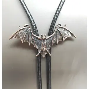 Bat Bolo Tie Necklace with Braided Wax Rope - Native American Spirit Animal Jewelry for Western Cowboy Weddings, Handmade Freedom Symbol Gift