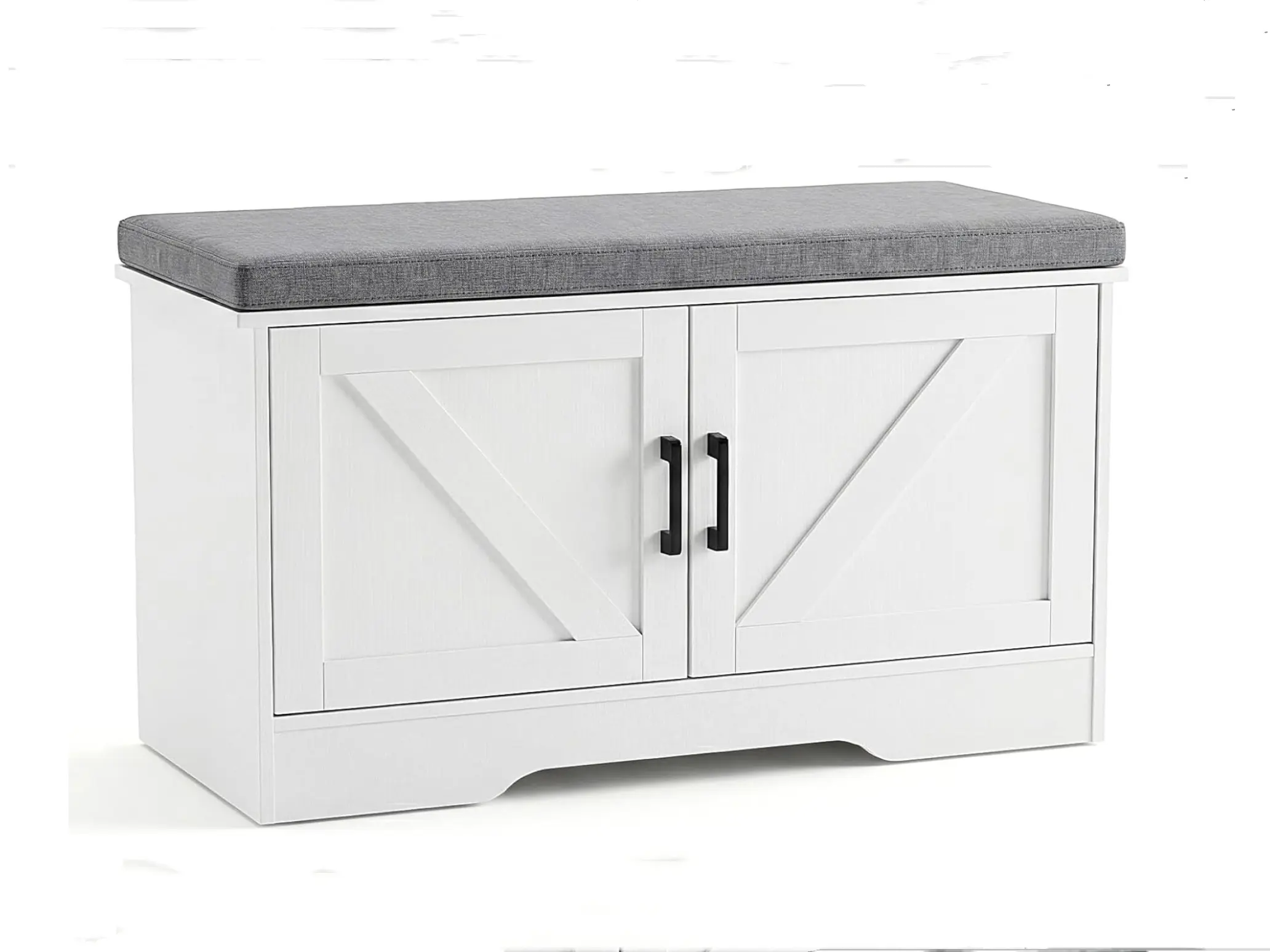 【Space Saver】28 Inch Shoe Storage Bench with Cushion | Narrow Entryway Cabinet | 2-Door Organizer with Adjustable Shelf | Declutter Your Home