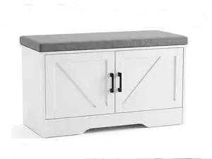 【Space Saver】28 Inch Shoe Storage Bench with Cushion | Narrow Entryway Cabinet | 2-Door Organizer with Adjustable Shelf | Declutter Your Home