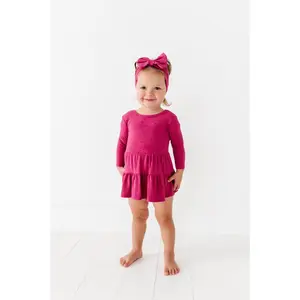 TIERED BODYSUIT TWIRLIE DRESS - RASPBERRY