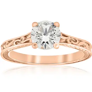 1ct Diamond Solitaire 14k Rose Gold   Engagement Ring Art Deco Lab Grown