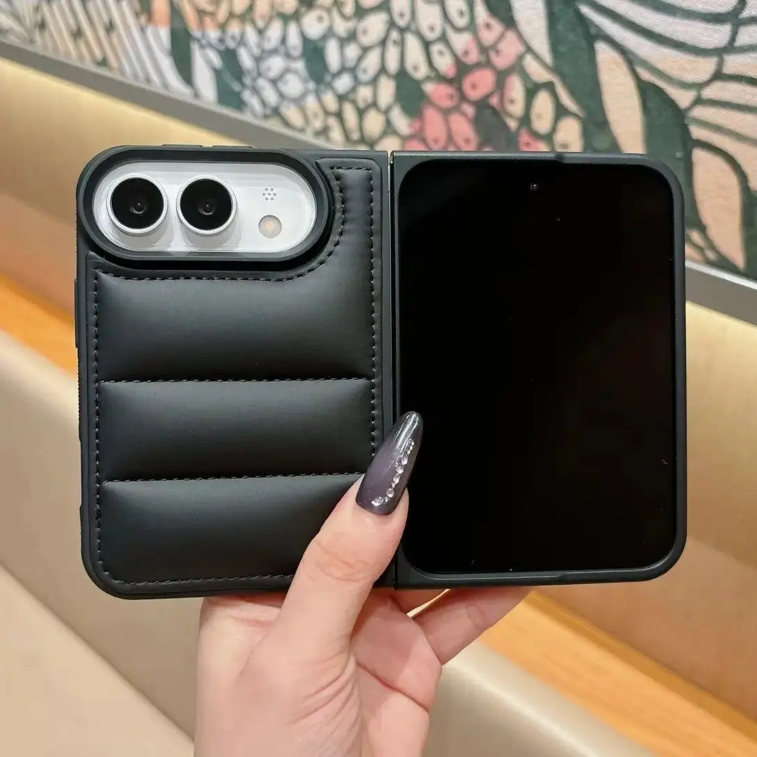 HAY Luxury Winter Down Jacket The Buffer Black Color Duo Phone Case For iPhone Duo Soft Silicone Fabric Shockproof Armor Cover