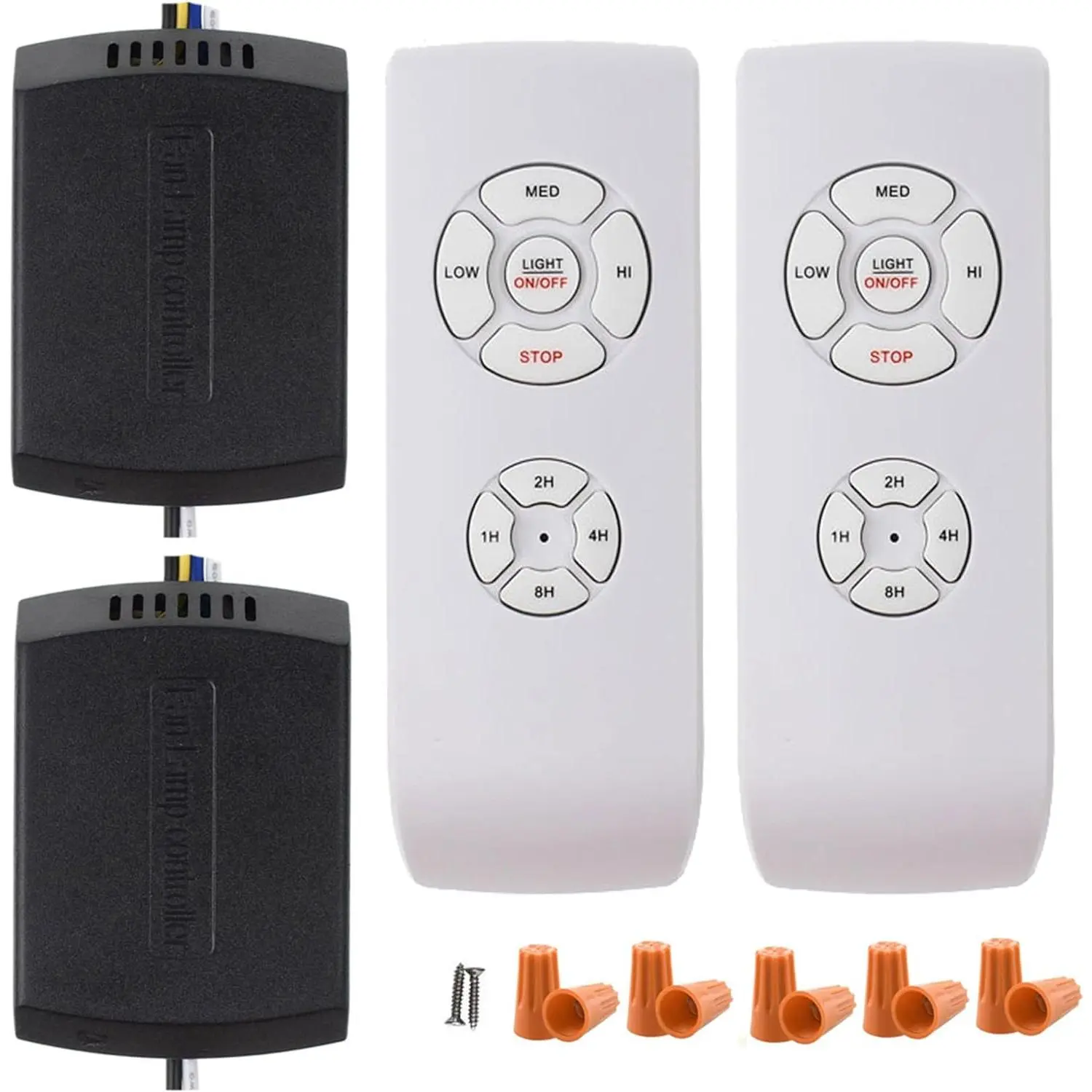 LPHUMEX 2-Pack Universal Ceiling Fan Remote Control Kits (Fan:145W AC Power Supply) with Small-Size Receiver, Speed Adjustment, Light Control, Timer Function, LED Bulb Compatibility, 5 Wire Hooks, Remote Holder, Different Frequencies, for Harbor Breeze