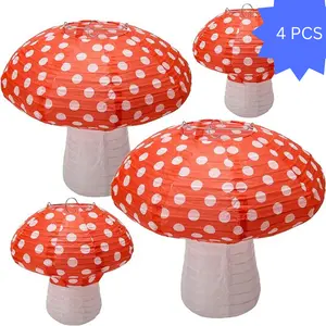 4Pcs Mushroom Shaped Paper Lanterns, Windspeed Large For Nursery Garden