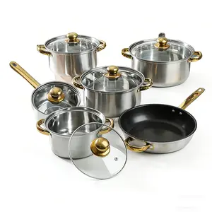 12 Pieces Stainless Steel Cookware Set, Stainless Steel Cookware Set With 6 Glass Lids - Frying Pans And Stockpots - Induction/Gas Cooktop/Electric Cooktop Compatible - Home Kitchen Essentials, Housewares, Kitchen Accessories Compact Transparent