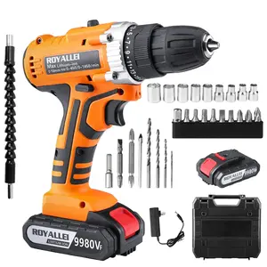 Cordless Drill/Screwdriver - 25+1 Torque Brushless Impact Drill with 9980VF Battery and Fast Charger - Dual-Speed ​​Multi-Function 21V Electric Drill Set, 2 Speeds, Self-Locking Metal Chuck, Orange