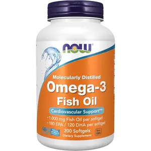 NOW Foods Supplements, Omega-3 180 EPA / 120 DHA, Molecularly Distilled, Cardiovascular Support*, 200 Softgels