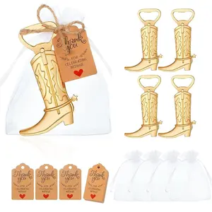 Cowboy Boot Design Bottle Opener Set, 16pcs/set Including 5pcs Bottle Opener & 5pcs Gift Bags & 5pcs Tags & 1pc Rope, Party Gift for Wedding Birthday