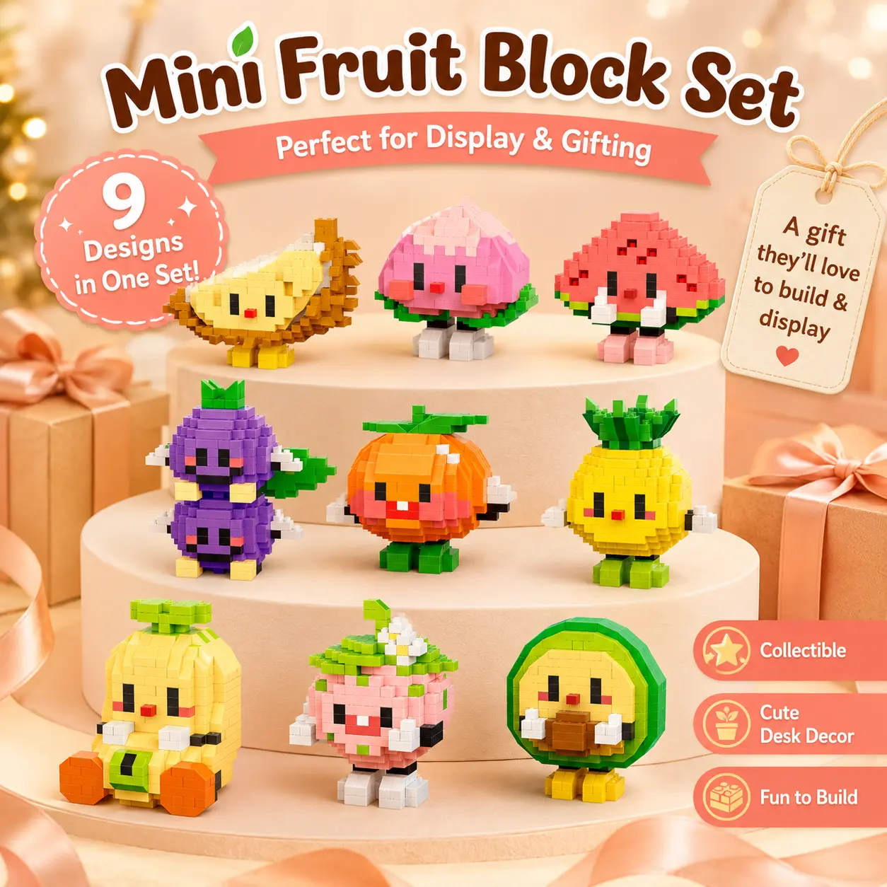 DIY Fruit Construction Building Block Set, Creative Educational Toy, Puzzle Toy, Assembly Toy, Creative Micro Brick Toy, Brick Model Set, Classroom Activity, Stress Relief Desk Toy, New Toy Gift, Perfect Summer Party Gift for Kids Boys Girls Teens Adults