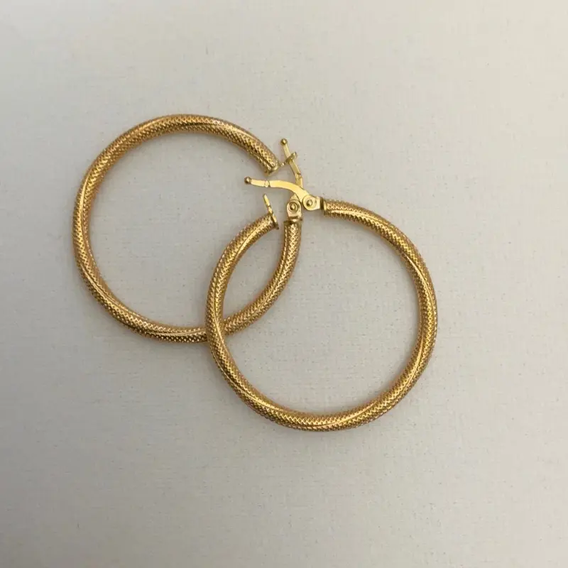 Gold Color Textured Hoop Earrings with Secure Clasp Closure for Everyday Wear