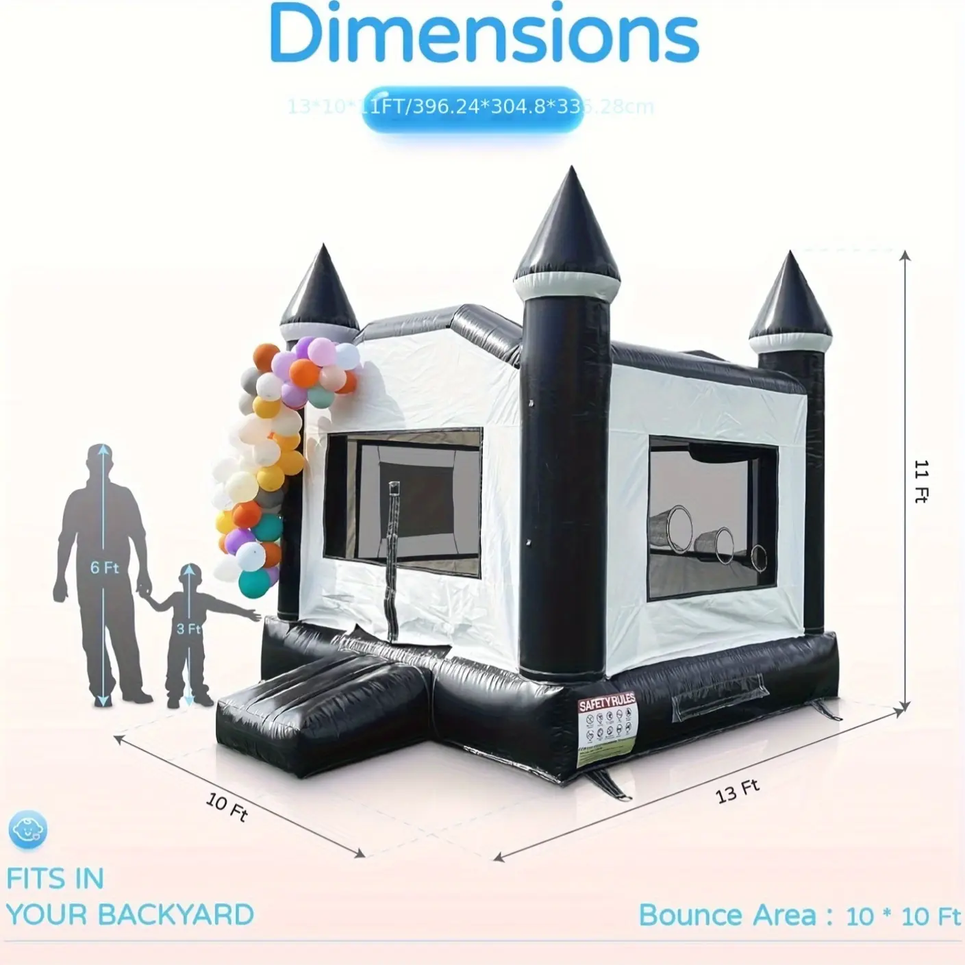 13' X 11' Bounce House Commercial Grade with Air Blower Inflatable Bouncy Castle Comes with The Built-In Basketball Hoop (Black And White)