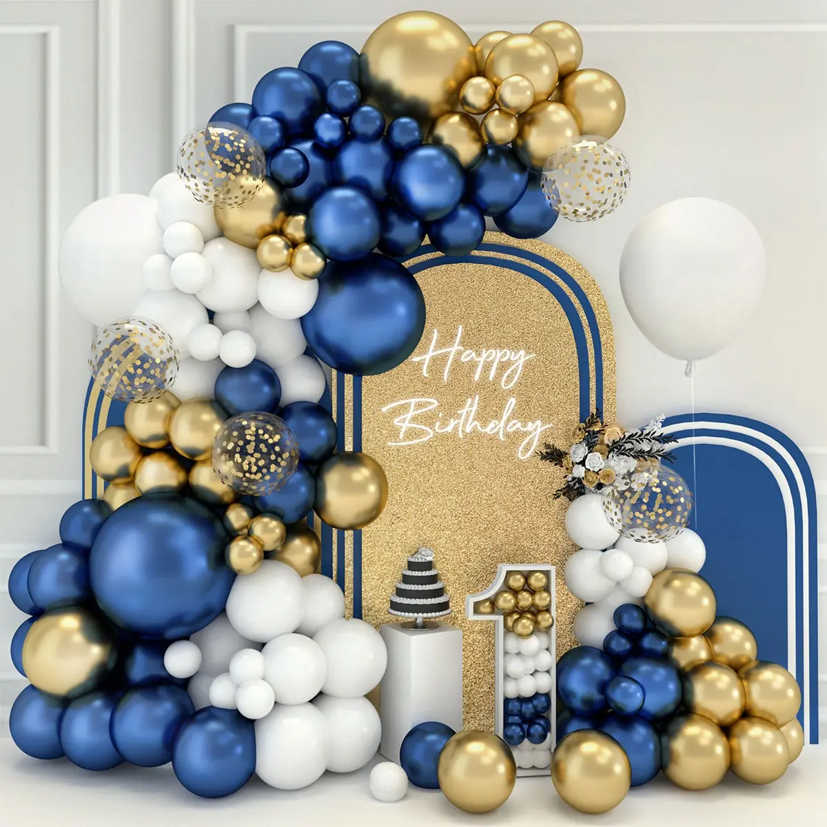 Navy Blue Gold Macaron Balloon Garland Arch Kit Wedding Birthday Party Decor Confetti Latex Balloons For Kids Baby Shower Decor, Balloon Arch Decoration, Happy Birthday