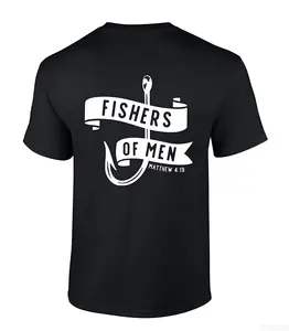 Trending Men's Christian Shirt Fishers of Men Matthew 4:19 Graphic Tee 100% Cotton Fitted Crewneck Short Sleeve Top for Casual Streetwear