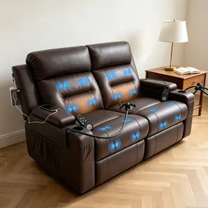 Heated Massage Wall Hugger Reclining Loveseat | RV Friendly Sofa with Wireless Charging, Phone Holder, Storage & Cup Holders