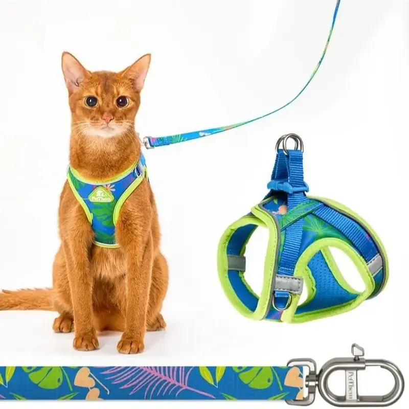Petthem Cat Harness & Leash Set, Adjustable Reflective Soft Mesh Vest, Easy to Wear, Escape Proof, Lightweight Walking Harness for Cats and Small Dogs, Ideal Choice for Outdoor Walking