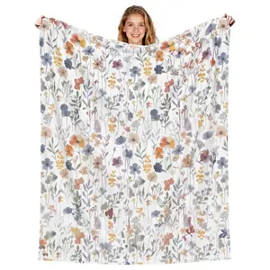 1pc Watercolor floral pattern blanket, plant leaf blanket, soft, lightweight and comfortable blanket, suitable for sofas, chairs, bedrooms, living room home blankets.