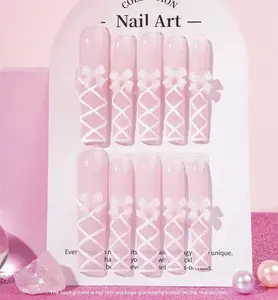 NAILROSY 10Pcs Handmade Press On Nails Extra Long Square White Bow Knot Cute Y2k Acrylic Nail Supplies Reusable  Gift Box Included for Girls & Women Festivals Parties 2026 New Design Spring Summer Birthday Party