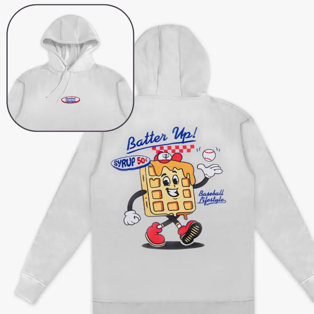 2 Sided Youth & Adult Hoodie Batter Up Baseball Graphic Hoodie, Funny Waffle Baseball Lifestyle Hoodie, Baseball Fan Game Day Outfit