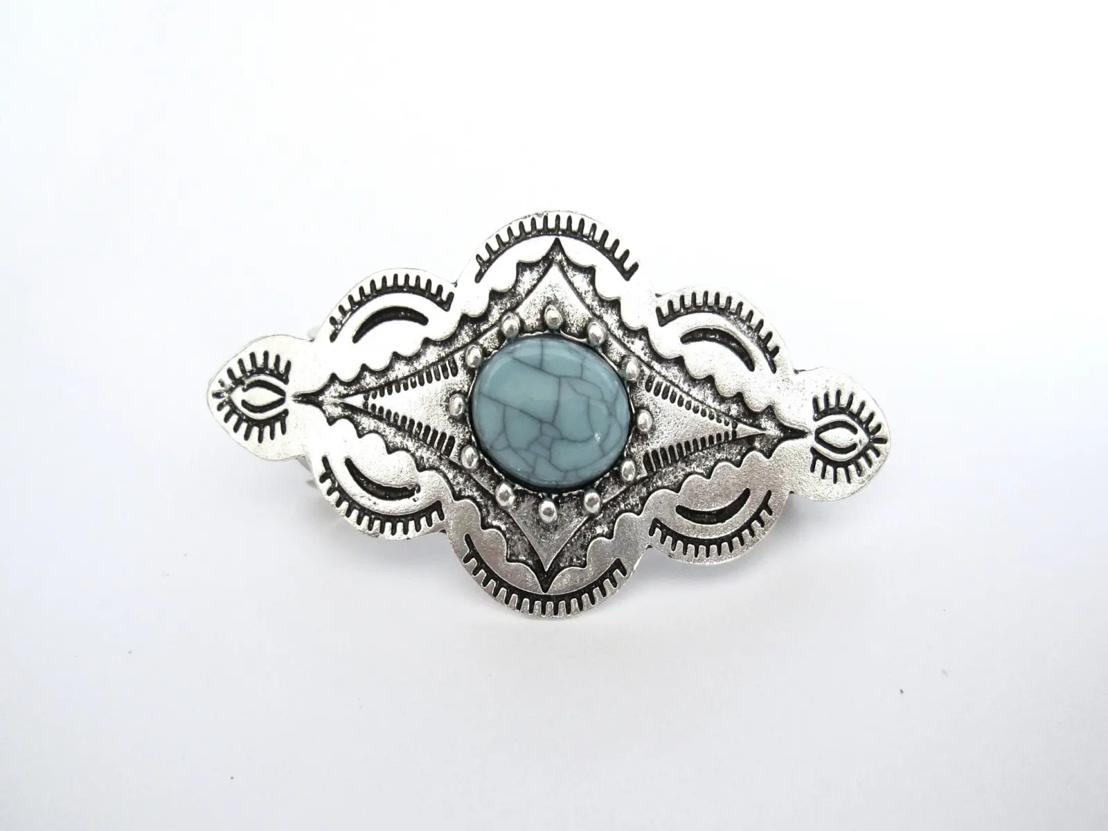 Turquoise blue and silver metal alligator hair clip barrette fine thin hair