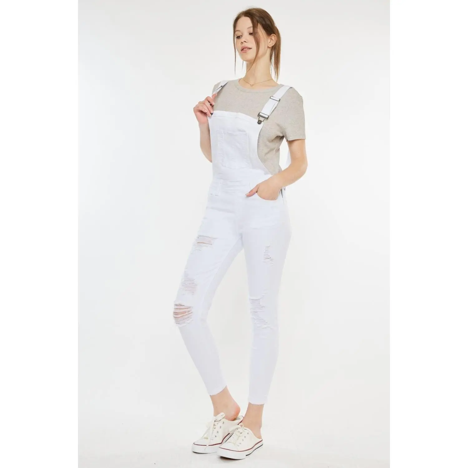 Kancan Distressed Skinny Denim Overalls