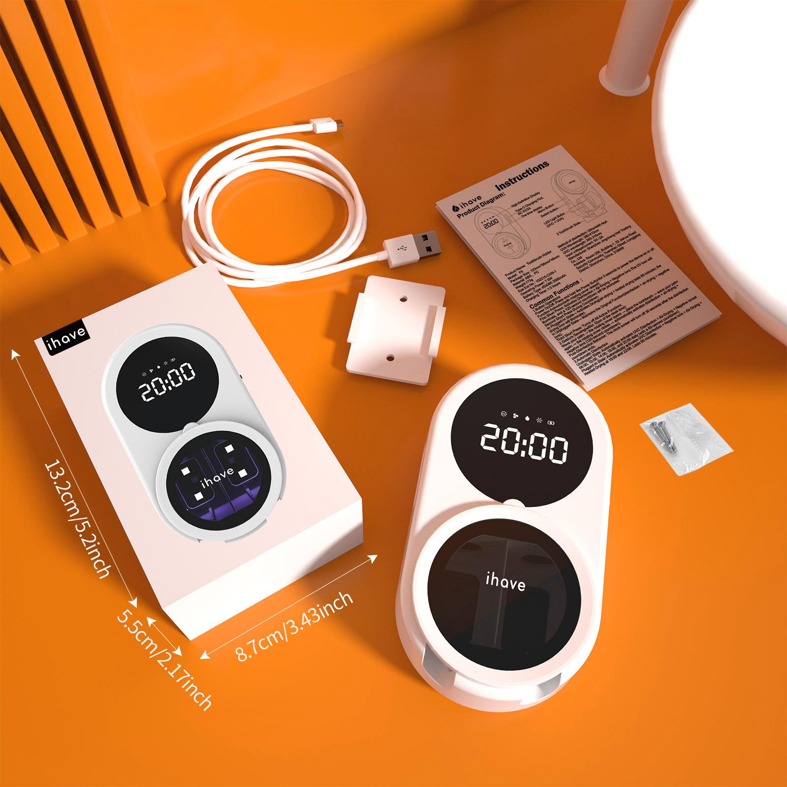 iHave Smart UV Toothbrush Sanitizer Holder with Turbo Air Drying & Heating,360° Deep Clean Care Using UV&Ionic Technology,Wall Mounted & Portable Rechargeable Design, Touch & Gesture Control, Hygienic Oral Care Solution for Kids & Adults at Home or Travel