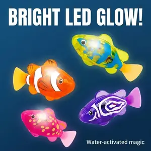 4Pcs LED Light Up Bath Toys Water Activated Swimming Robot Fish Electronic Pet Fish for Baby Toddlers Kids Bathtub Pool Shower Toys Interactive Glowing Clown Fish Birthday Gift
