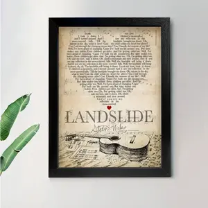 1 black framed mural, Stevie Nicks Fleetwood band landslide lyrics song wall painting music fan gift guitarist poster wooden framed canvas printed poster, birthday party decoration, New Year's Halloween Christmas Easter gift wall art