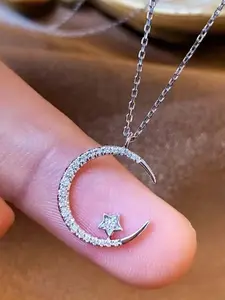 New Star Moon Zircon Necklace, Super Shiny High-End Design, Unique Star Moon Clavicle Necklace, Celestial Pendant Necklace, Star Shine Necklace, Fashion Jewelry for Women