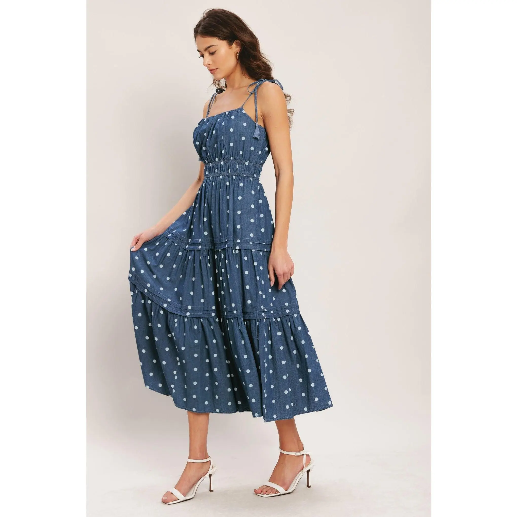 NAUTICAL DOT DENIM MIDI DRESS