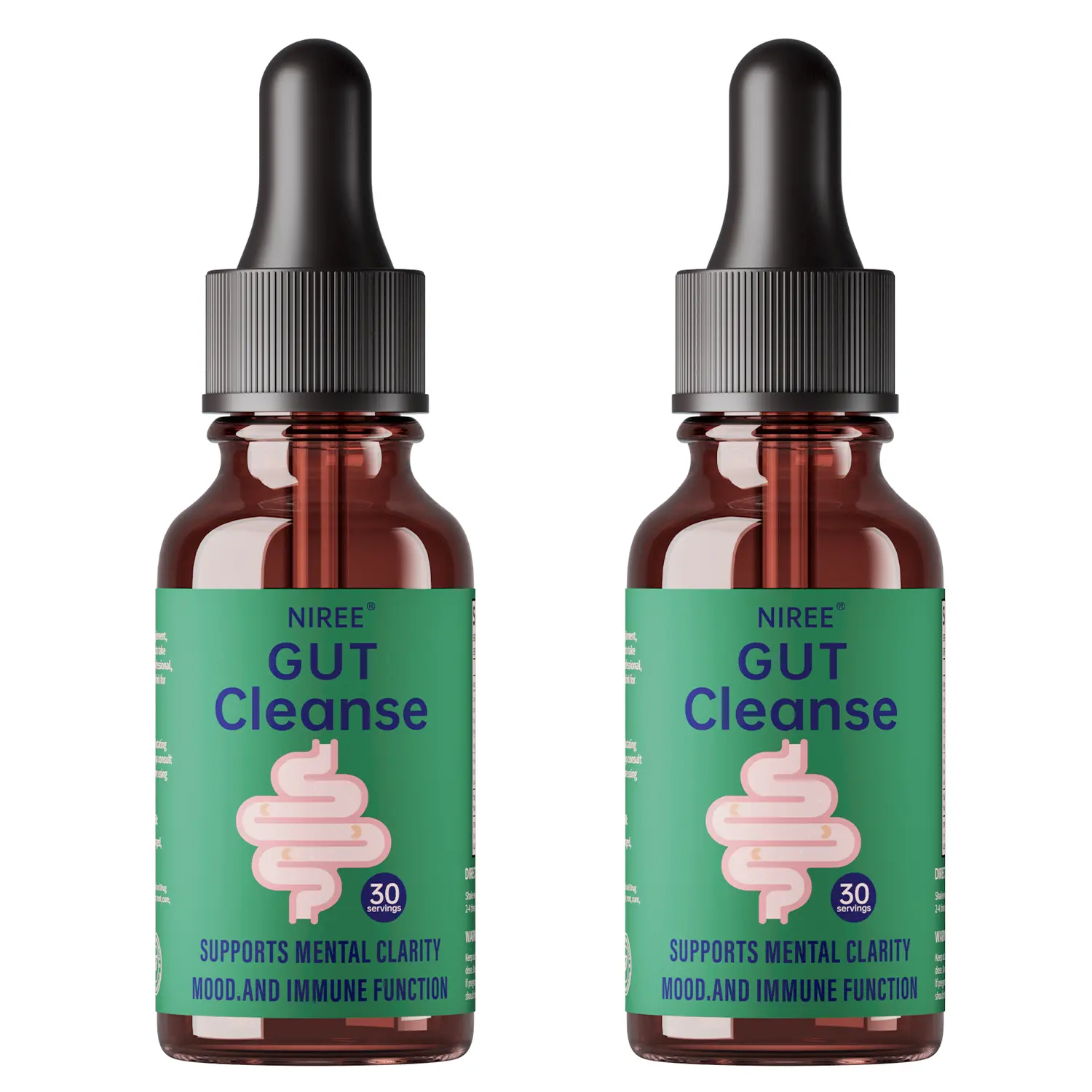 Niree Gut Cleanse Drops - Gentle Digestive Vitamin Supplement with Black Walnut Hull, Wormwood, Clove & Chlorella for Gut, Colon Liquid Detox Support (Adults & Kids)