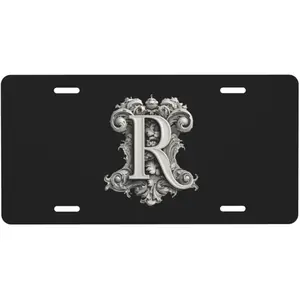 Classic Monogram Letter R Aluminum Front License Plate Customize Your Vehicle's Look 6" x 12"