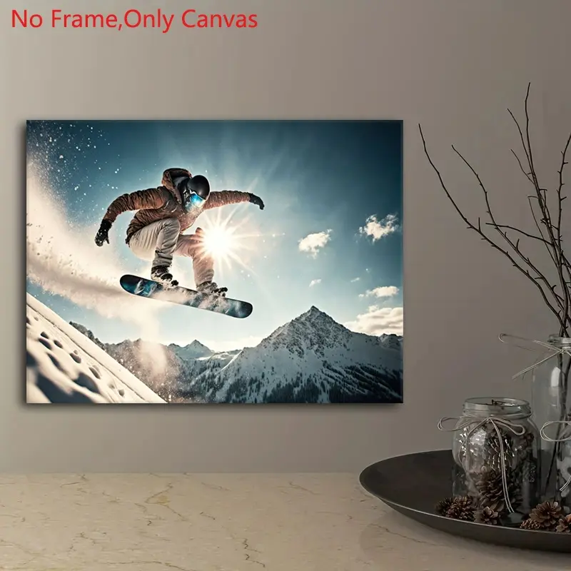 1 Piece/set Frameless Canvas Painting Print Poster,Classic Realistic Snow Mountain Art,Snowboard,Perfect Gift for Extreme sports skiing Lover, Gift for Bedroom,Bathroom,Office,Toilet,Living Room,Dorm Hallway,Kitchen,Wall Decoration, Modern Home Decor