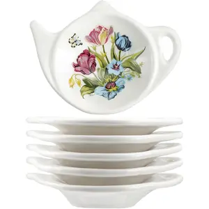 Vintage Tulip Pattern Ceramic Tea Bag Coasters Spoon Rests Teabag Resting Caddy Holder Saucer Set, Tea Coffee Accessories, Seasoning Dishes, Keep Your Tea Time Tidy and Organized
