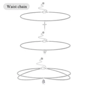 Tewiky 3PCS SET Belt Waist Chain for Women Layered Belly Chain for The Waist Adjustable Waterproof Sexy Bikini Satellite Beads Chain Summer Non Tarnish Body Chain Jewelry Gifts for Fashion