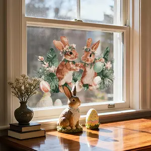 A (30*50cm) Easter wreath rabbit Easter egg leaf static sticker for decorating window, a holiday window display and home background window sticker, D21448