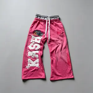 Y2K loose flared sweatpants for men and women, double layered waistband pants, retro street casual jogging pants