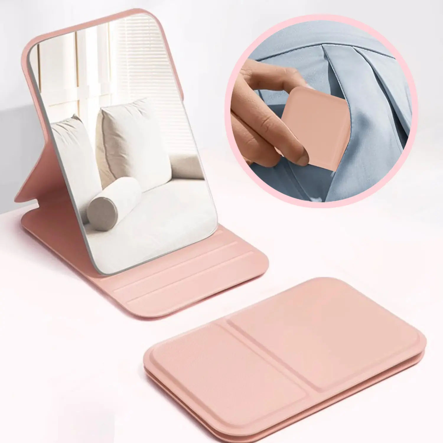 Women's Lightweight Portable Foldable Mini Makeup Mirror - Purse-Friendly, Travel Hand Mirrors, Handheld Option with 360° Angle for Wings & Brows, Fits Tiny Bags, Dorm Room Use, Cute Adjustable Birthday Gift