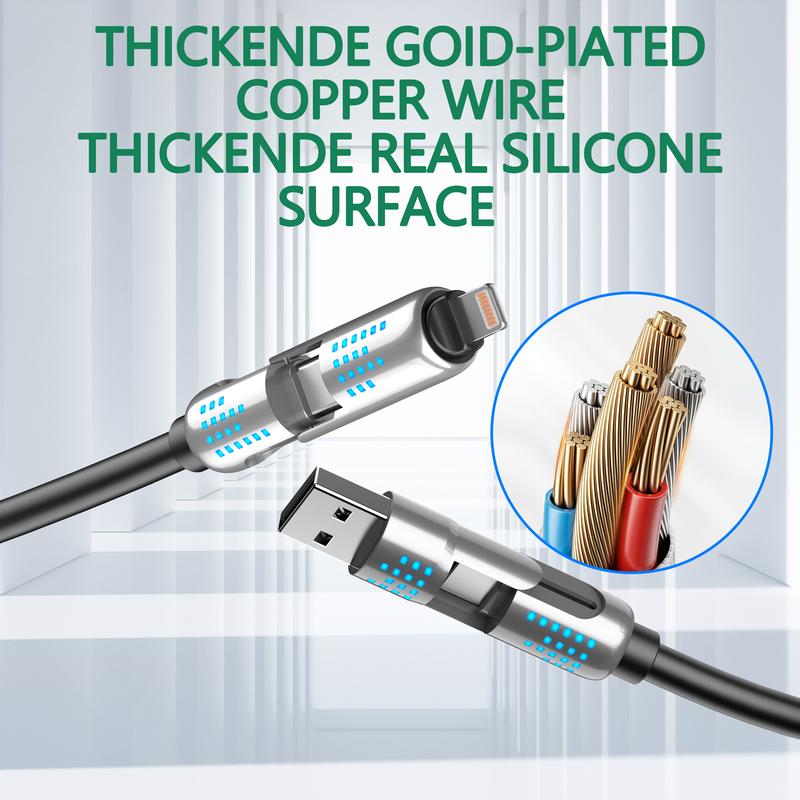 240W USB-C Cable with 4-in-1 Ports, Lightning, Type-C, USB-A | Fast PD 5A Charging for Phones, Tablets, Laptops