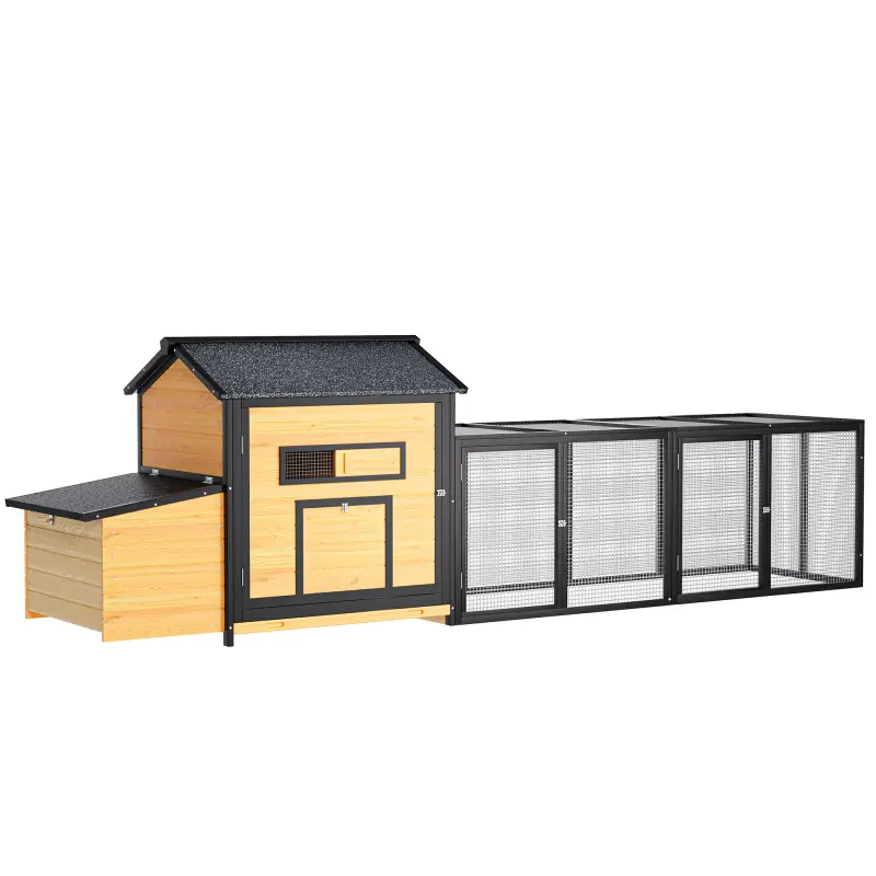 118" Large Wooden Chicken Coop Outdoor Hen House with Nesting Box, Leak-Proof Pull-Out Tray, Asphalt Roof & Free-Range Doors – Secure Poultry Cage for Backyard Farm Use