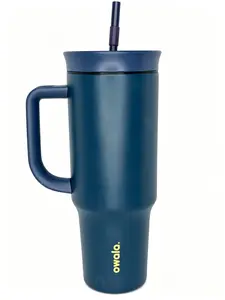 Owala 40oz Insulated Stainless Steel Tumbler with Handle - Stylish Navy Blue Drinkware Flask, Leakproof, Straw-Included, Cold Drink Retention, for Travel, Gym, Flasks