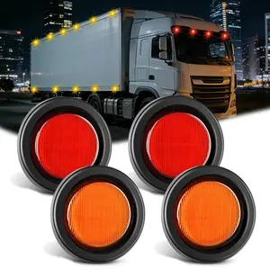Nilight 2.5-Inch 13-LED Waterproof Round Marker Clearance Light, Amber Red, with Pre-Cut Hole & Stripe Mask (4 Pcs)