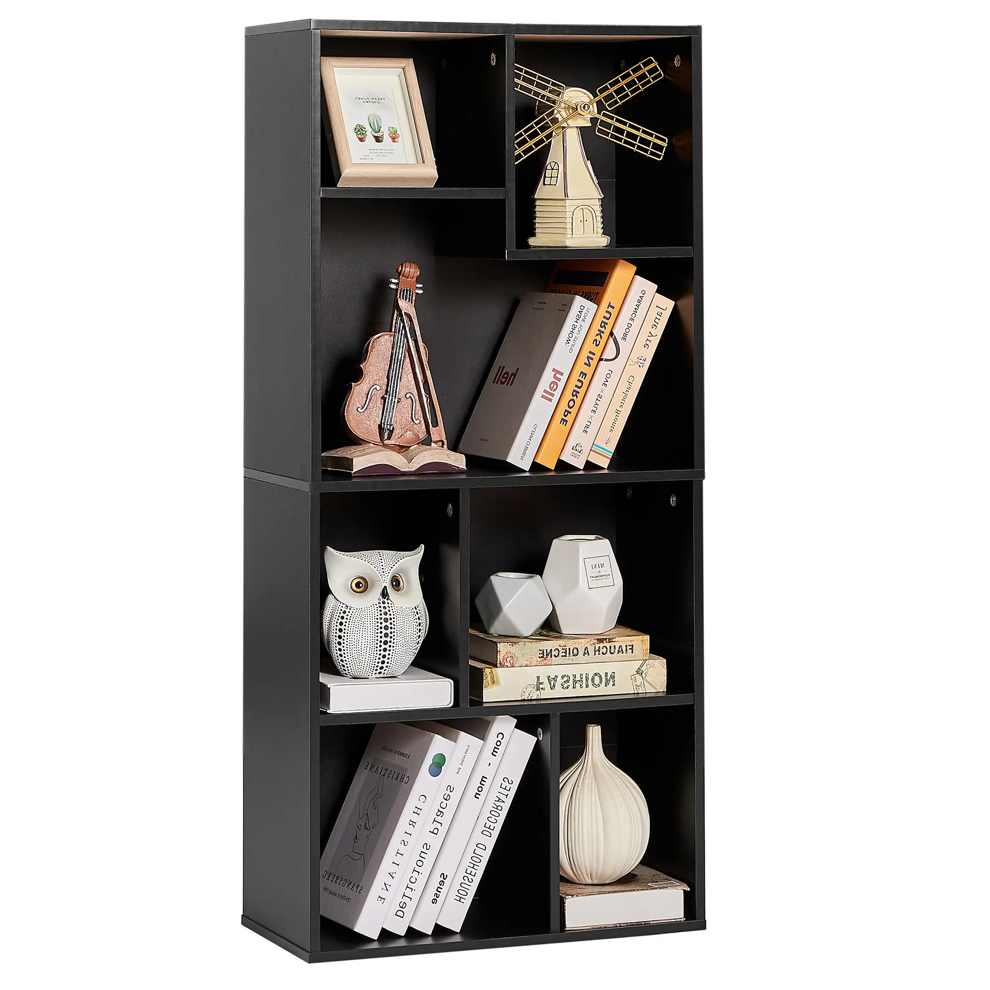 VECELO 42 Inch High Bookshelf 7 Cubes Modern Storage Cabinet Floor Standing Display, Horizontal Bookcase with Height Difference Shelves for Living Room, Bedroom, Study Office