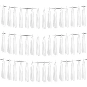 3P White Foil Fringe Metallic Tassel Streamers Banner Tassel Garland for Parade Floats, Graduation, Wedding, Birthday, Halloween, Christmas, Bridal/ Shower Party Decorations
