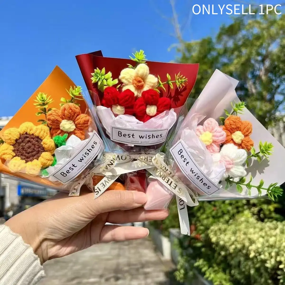 Handmade Crochet Mini Fake Flower Bouquet | Eternal Floral Gift for Birthdays and Graduations | Heartfelt Emotional Support Gift | Spring Summer Decor | Cute and Fun Smiling Gift for Girls, Moms, Teachers, and Loved Ones